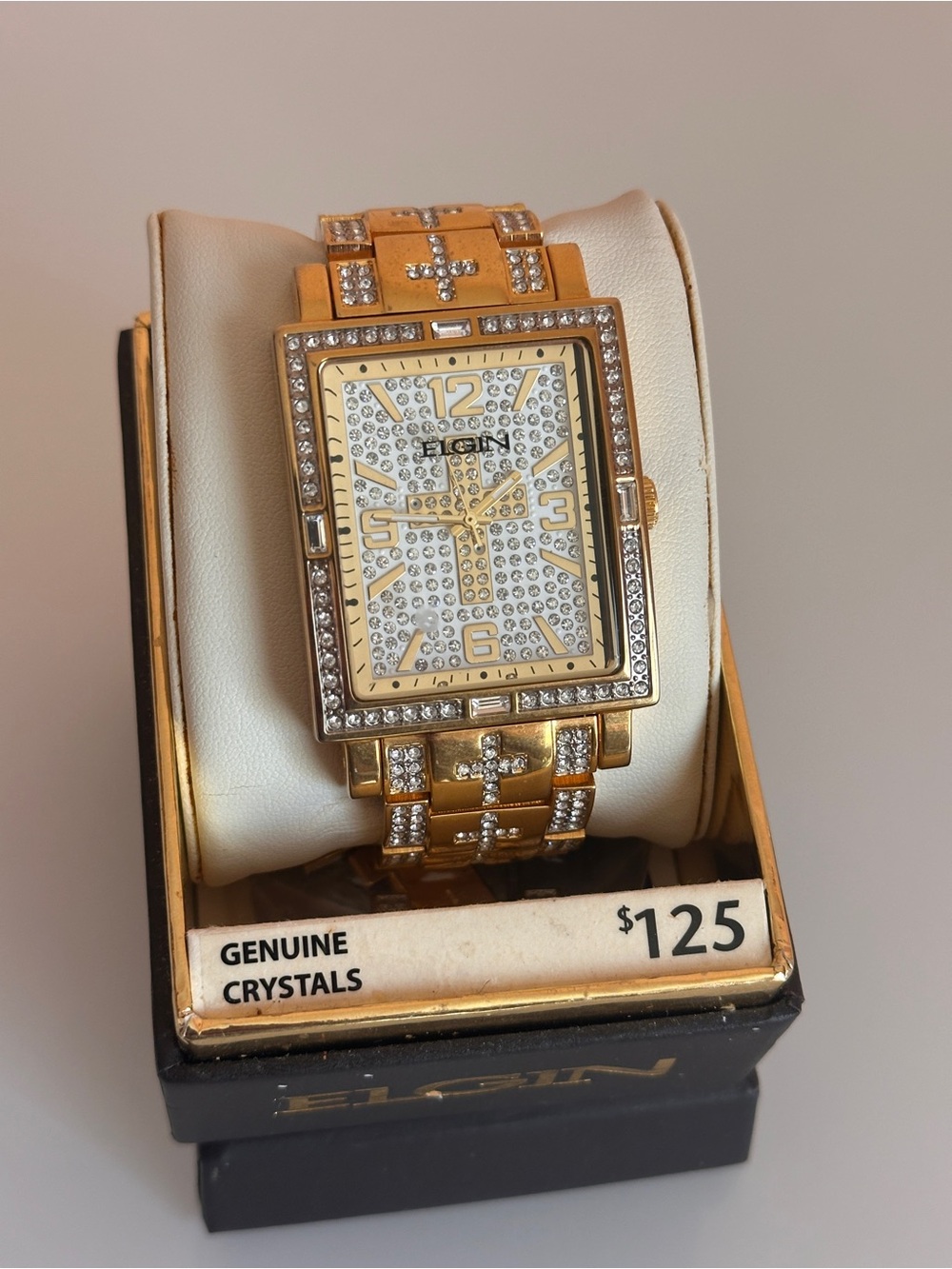 Elgin Gold-Crystal Rectangular Watch FG9051